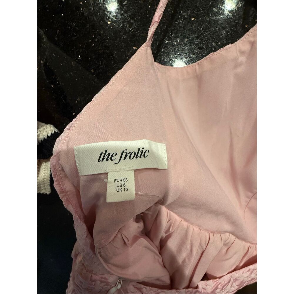 Frolic Pink Textured Tie-Strap Mini Dress Feminine Summer Style size 6  Preloved - Picture 6 of 6